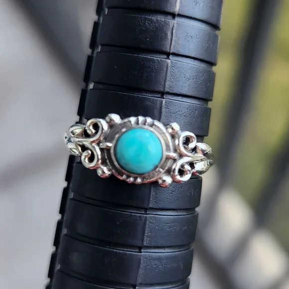 (5 For $25) Sterling Silver 925 Turquoise Scroll Ring Size 8.75 Handmade - Picture 5 of 7